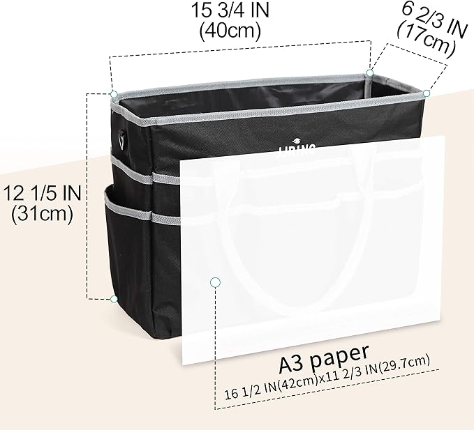 JJRING Large Multi-Functional Carrying Bag, 600D Nylon Artist Tote Bag with 16 Pockets Caddy for Art, Craft, Sewing, Make-up or School, Medical, Office Supplies Organizer, Silver