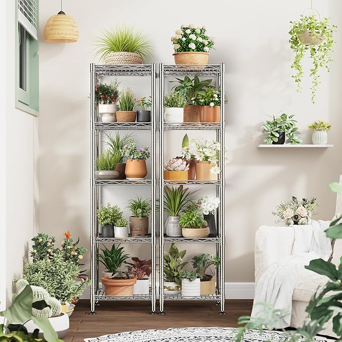 5 Wire Shelving Metal Shelves Storage Rack:Adjustable Storage Shelves Standing Shelf Units and Narrow Shelf for Laundry Bathroom Kitchen Pantry Closet Office 12''Wx12''Dx49''H Chrome
