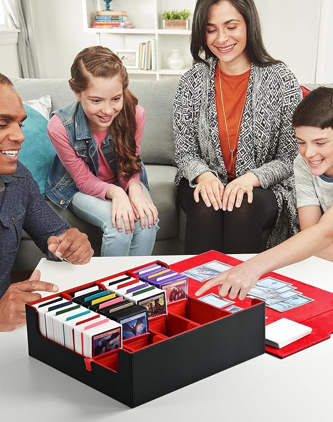 ZLCA Card Storage Box for MTG PTCG, Commander Deck Box Holds 3200+ Cards, Trading Card Storage Case with 4 Stoppers, Card Organizer for TCG Sport Cards(Black&Red)