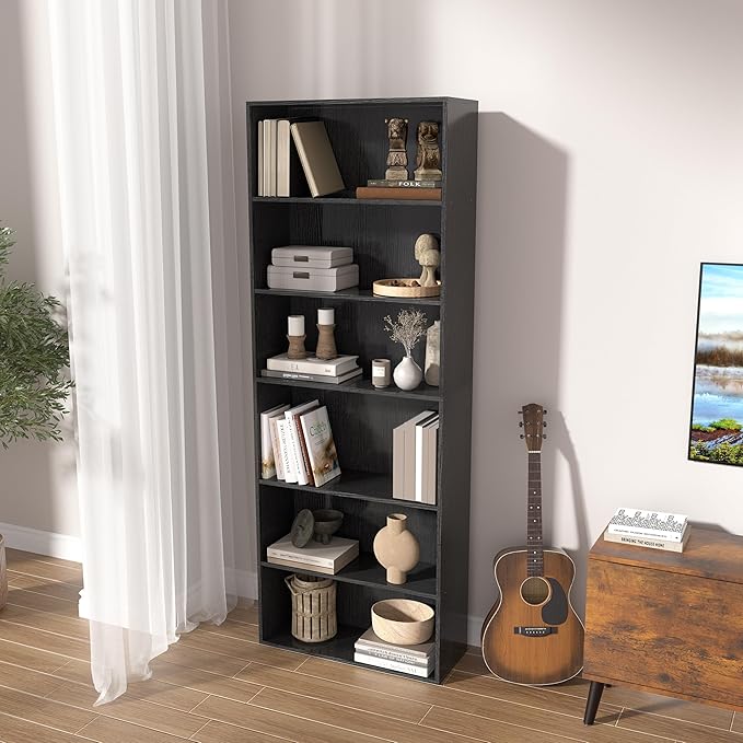 Wooden 6 Tier Book Shelf, 6 Cube Storage Organizer,6 Tier Low Bookcase Storage Display Organizer, 64 Inch Versatile Cubes Shelf and Cubby Unit for Any Space (Black, 6 Cube-W(23.6inch)