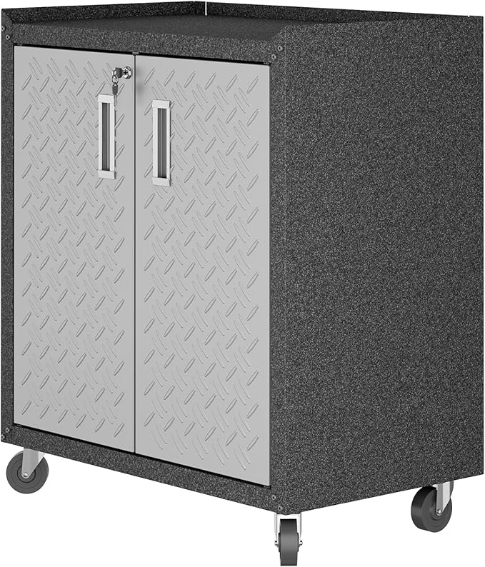 Manhattan Comfort Fortress Collection Modern Designed Mobile Storage Garage Cabinet Great For Tools and Supplies, Stainless Steel