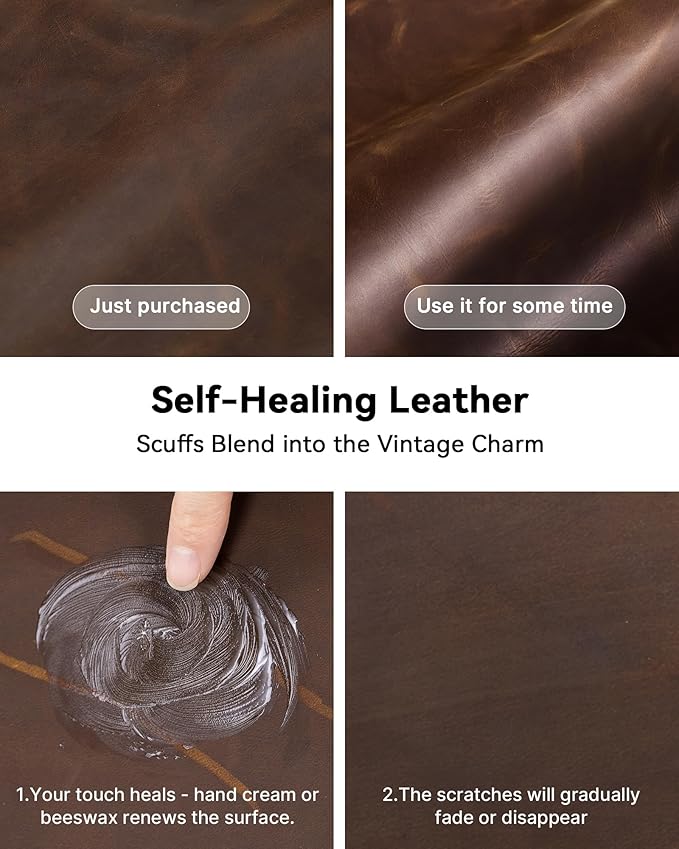 YSAGi Leather Desk Mat, 23.6"x13.8"Real Leather Desk Pad, 3mm Thick Desk Blotter with Stiched line,Oil-Wax Feel Mouse pad and Self-Healing Laptop Pad for Home & Office(Classic Dark Brown)