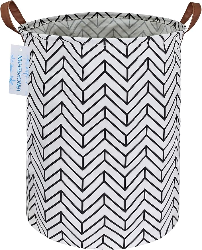 LANGYASHAN Laundry Basket Canvas Fabric Collapsible Organizer Basket for Storage Bin Toy Bins Gift Baskets Bedroom Clothes Children Nursery Hamper (Geometric)