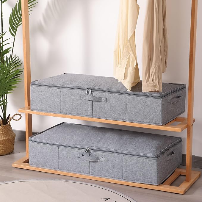 Under Bed Storage Containers, 23.6 x 11.8 x 5.9 Inch Collapsible Clothes Organizers With Handles, Storage Bins With Lids, Grey, 2 Pack