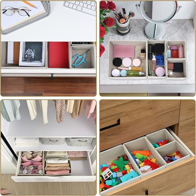 SHENLIU 12 Pack Foldable Cloth Storage Box, Drawer Organizer Clothes, Underwear Organizer, Closet Organizers and Storage Dresser Dividers for Clothes Underwear Bras Socks Lingerie Clothing, Beige