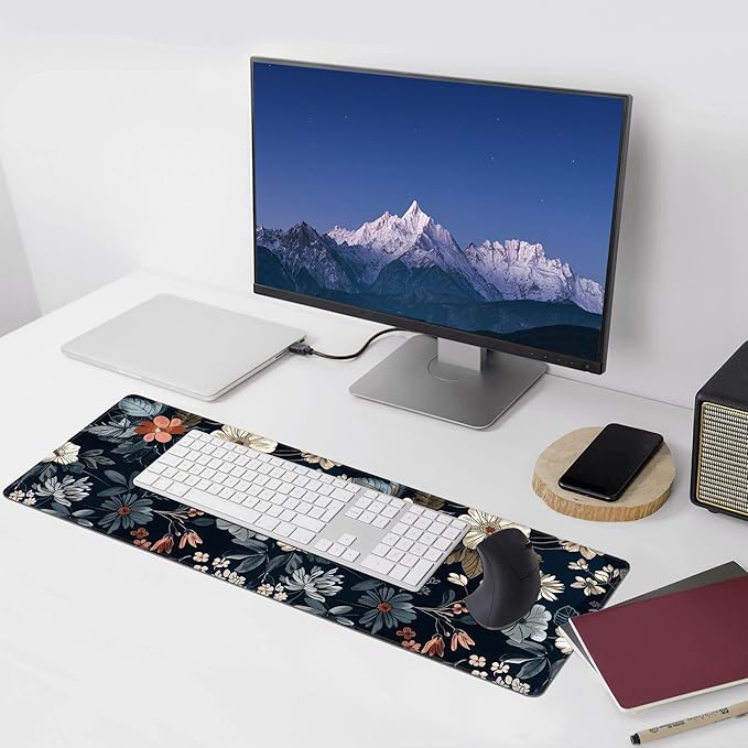 Dark Flower Large Mouse Pad,Gaming Keyboard Desk Pad,Extended Mouse Mat Non-Slip Rubber Base with Stitched Edges for Office Game Home XL 31.5"x11.8"