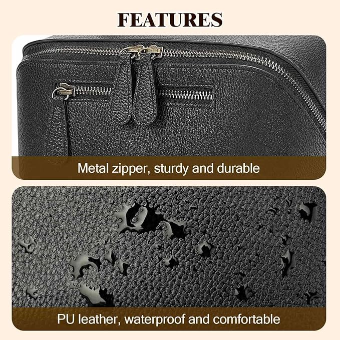 Travel Makeup Bag Large Capacity Cosmetic Bags for Women Waterproof Make up Organizer Toiletry Bag Open Flat Portable with Divider with Handle Pouch (Black, 3L)