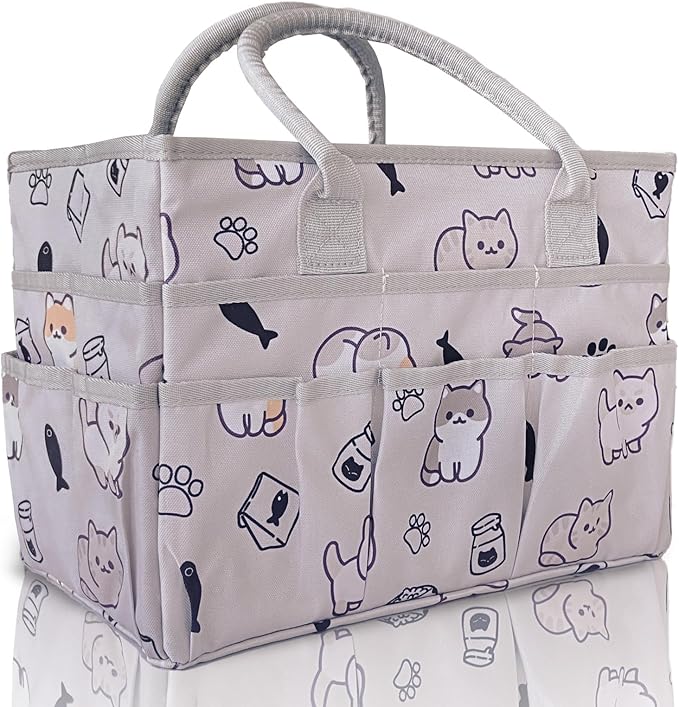 Cupohus Art Organizer Craft Storage Tote Bag with Pockets and Handles, Oxford Fabric Carrying Caddy for Teacher, Officer, Artist, Traveler, and more-Grey Pet