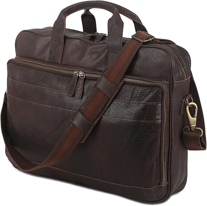 Leather briefcase 18 Inch Laptop Messenger Bags for Men and Women Best Office briefcase Satchel Bag (Brown)