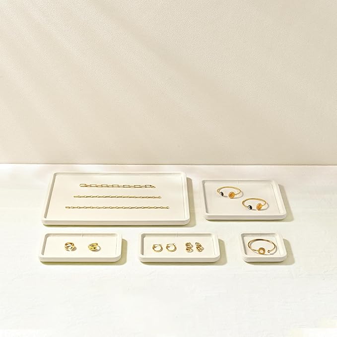 Microfiber Jewelry Display Flat Tray for Rings Earrings Necklace Bracelet, Jewelry Photograph Display Catchall Organizer Tray Dish(M,Beige)