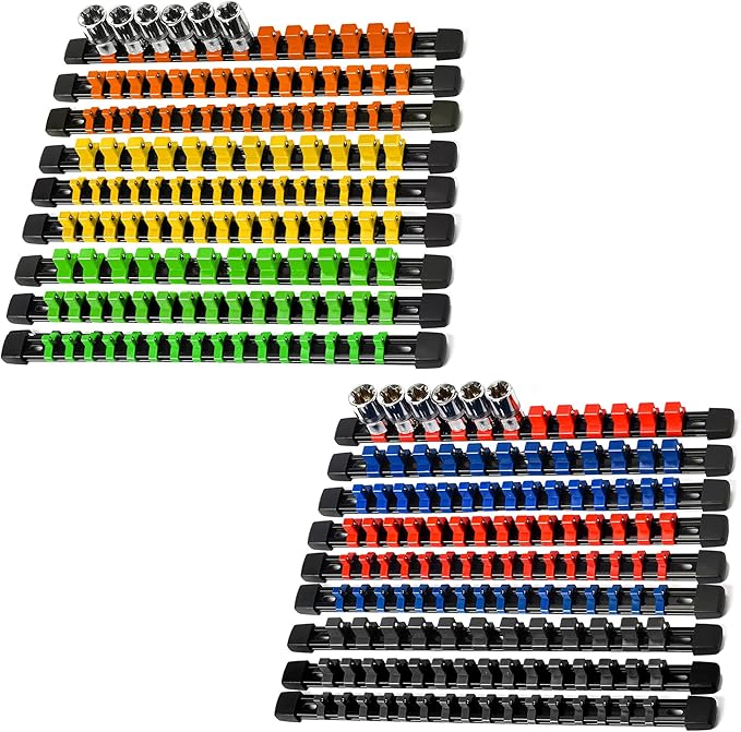 Socket Organizer Drive ABS Tools - Socket Holder, Premium Quality 18 Pieces Socket Holders Kit 1/4-Inch x 96 Clips, 3/8-Inch x 90 Clips, 1/2-Inch x 72 Clips（18PC,Mix-color)