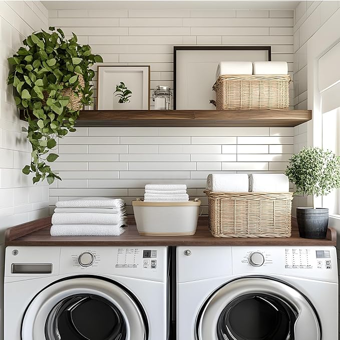 Kaboon Washer Dryer Countertop, Melamine Countertop with Edge Rails - 27.5" Depth x 54" Width Laundry Room Organization, Eucalyptus