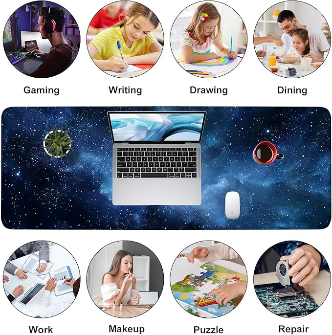 Galaxy Mouse Pad – Large Extended Desk Mat 31.5 x 11.8 in– Deep Space Nebula Starry Sky Design, Non-Slip Base, Waterproof Surface, Oversized Keyboard & Mouse Pad for Gaming or Office