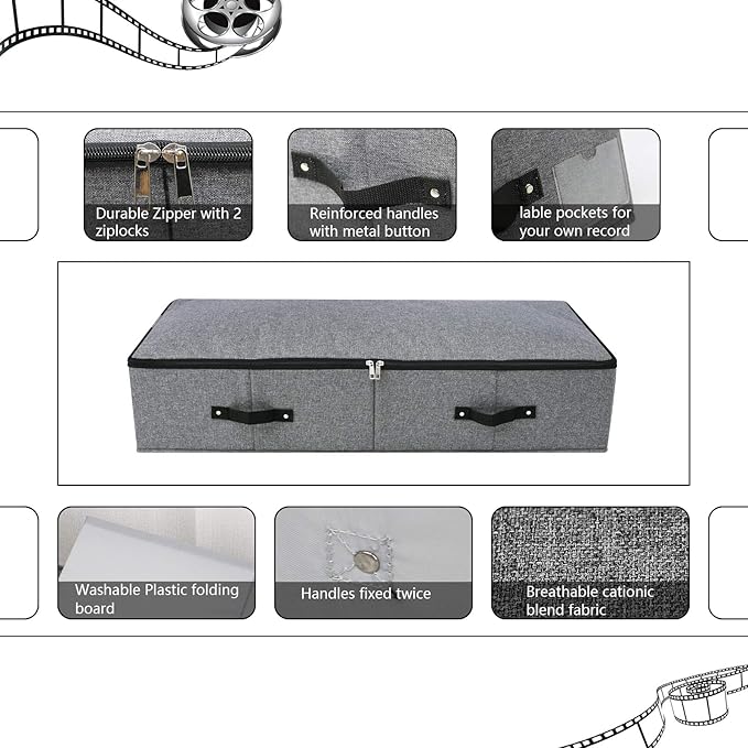 Omygarden 2PCS Foldable Blankets Clothes Comforters Storage Bin Organizer with Plastic Support Liner for Blankets, Towels, Comforter, Sweaters, Linen Sheets, Wrapping Paper, Black Grey