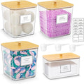 Laundry Pods Storage Container, Clear Laundry Room Organization and Storage ,Detergent Powder Container,with Wooden Lids & Labels, 3+1 Pack