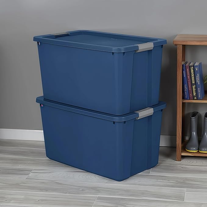 34 Gallon Heavy-Duty Wheeled Storage Bin with Lid – Large Rolling Plastic Container for Garage,Outdoor,Home & Organization Needs,Blue