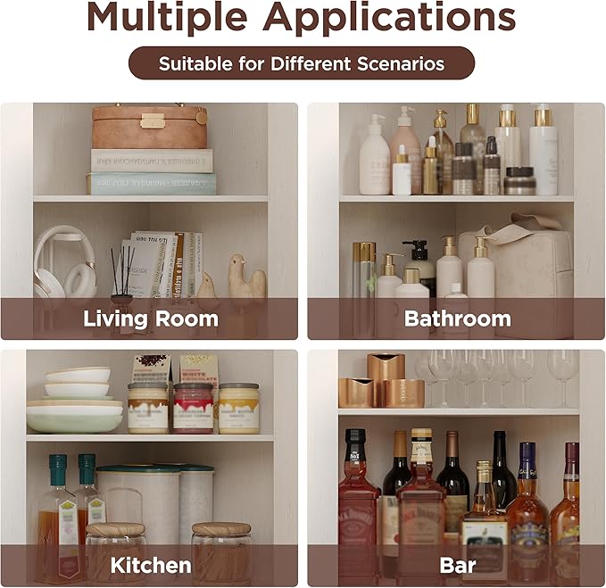 Vabches Corner Cabinet, Corner Bathroom Cabinet with Open Storage, Modern Fluted Storage Cabinet with 2 Doors and Adjustable Shelf, Home Space Saver for Bathroom, Kitchen, Living Room, Pantry, White