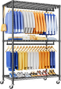P8 Heavy Duty Clothes Rack（With Extended Width Design） Rolling Clothing Racks for Hanging Clothes，Portable Garment Rack with Lockable Wheels，51.2" W x 15.8" D x 80.5" H，Max Load 700LBS，Black
