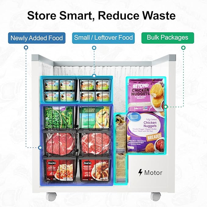 iSPECLE Deep Freezer Organizer Bins - 8 Pack Stackable Freezer Organizer Bins for 7 Cu.FT Chest Freezer Sort Food, Easy to Get Food from Bottom, Better Ventilation, Black