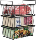 iSPECLE Chest Freezer Organizer - 3 Pack Stackable Deep Freezer Organizer Bins for 5 Cu Ft Freezer Sort Frozen Food, Freezer Organizer Bins Get Food Easily with Handle Add Storage Space, Black