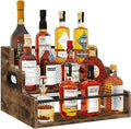 Homode Liquor Bottle Display Shelf, 3 Step Coffee Syrup Rack Organizer, Countertop Liquor Wine Rack, Mini bar, Liquor Cabinet, Home Retro Bar Shelf Stand for Whiskey Alcohol Drink