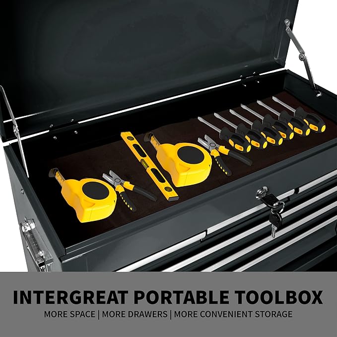 8-Drawer Rolling Tool Chest with Lockable Wheels, Sliding Drawers, Detachable Top & Adjustable Shelf – Heavy Duty Tool Storage Cabinet for Garage, Workshop & Home Organization, Black