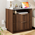 Large Fluted Night Stand with Charging Station, 23" Modern End Table with Faux Marble Top, 2 Drawers Nightstand with Storage, Side Table for Bedroom Living Room, Curved Profile (Walnut)