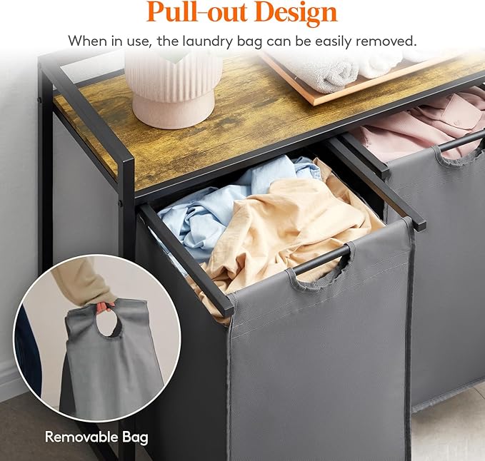 Lifewit Laundry Hamper 4 Section, 168L Pull out Laundry Clothes Basket Organizer with Large Top Shelf and 4 Removable Bags and Handles, Laundry Sorter for Laundry Room Bedroom Bathroom, Gray