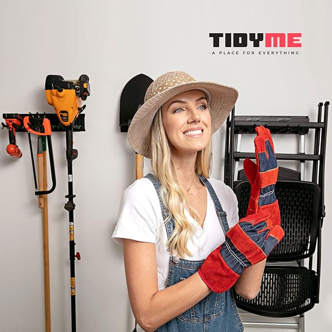 TIDYME Garage Tool Organizer Wall Mount - 96 inches - Sturdy Storage Rack with Adjustable Hooks, Anti-Rust - Easy Installation, 600lbs Capacity - Garden Tool Organizer (06 Racks & 12 Hooks)