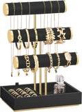 SONGMICS Bracelet Holder Stand, Jewelry Display Stand, Jewelry Organizer, with 3 Tiers and Velvet Tray, Removable Ring Holder, Christmas Gift, Ink Black UJJS027B01