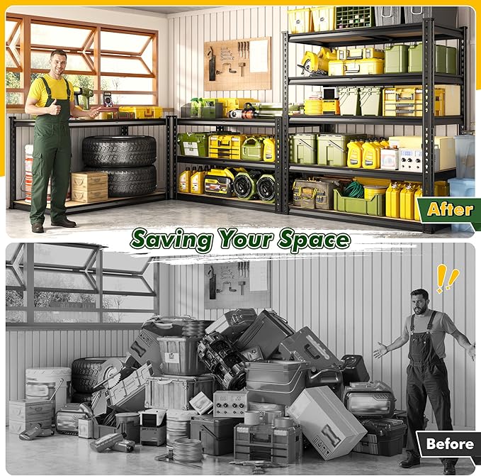 Garage Shelves, 72.1" H Garage Storage Shelves, 5 Tier Adjustable Shelving Units for Storage, Basement, Warehouse, Pantry, Kitchen, 35.5" W x 15.7" D x 72.1" H, Black, 2 Pack