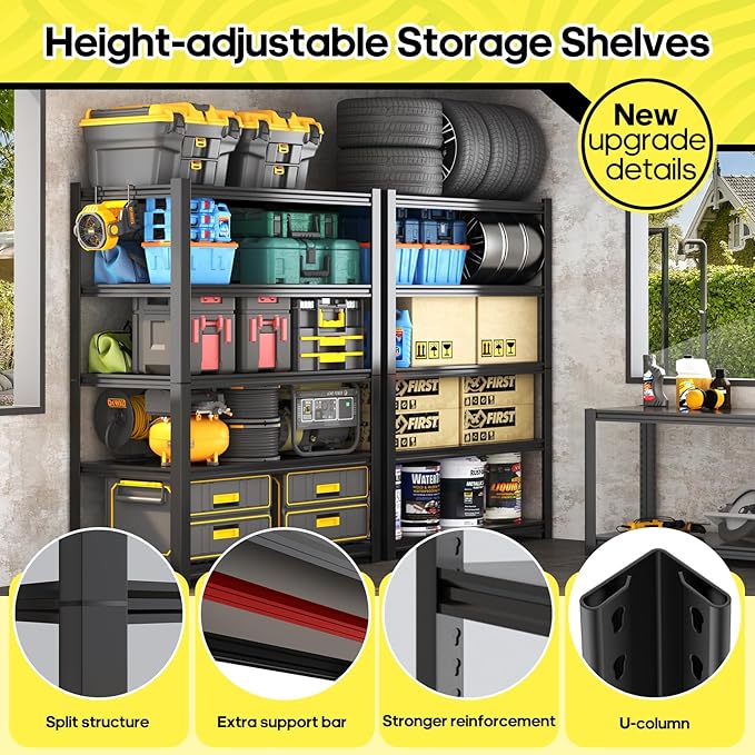 5 Tier Adjustable Metal Shelving Storage Rack,Storage Shelves,59.8" Wx24 Dx76.6 H Garage Shelving Heavy Duty,Industrial Shelving Unit for Basement,Warehouse,Garage Organization.3 Pack