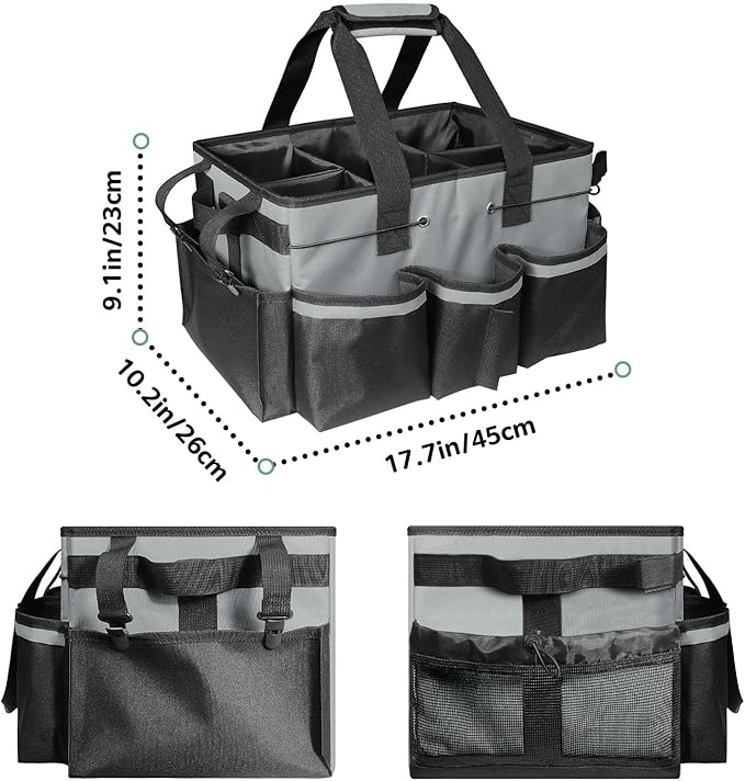 Boczif Cleaning Caddy Bag Wearable, Supplies Organizer With Handle, Shoulder Straps & Detachable Divide, Tool Organizers Tote for Cleaners & Housekeepers (Grey)