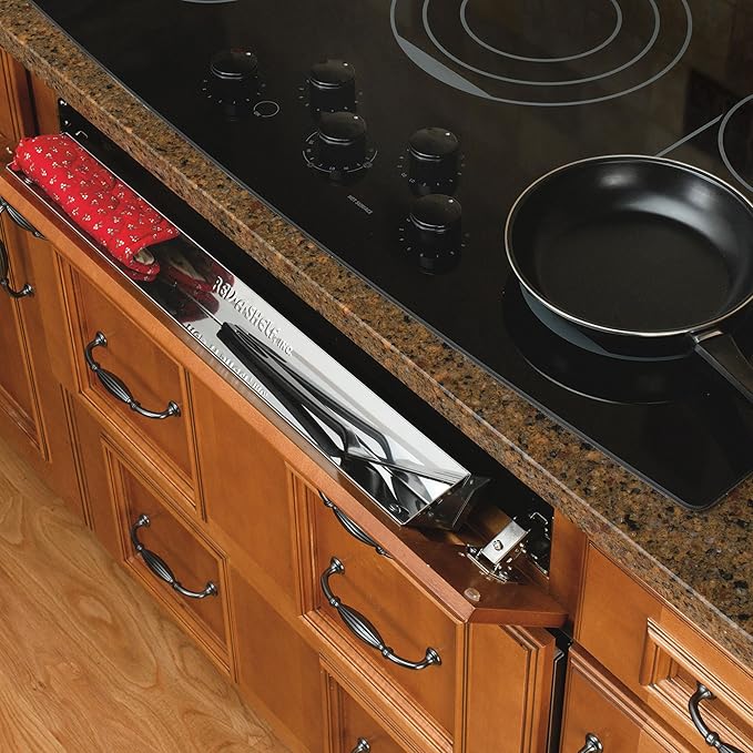 Rev-A-Shelf 28" Slim Tip-Out Sink Tray for Kitchen and Bathroom Base Cabinets, Large Pull Out Stainless Steel Storage Organizer, Silver, 6541-28-52