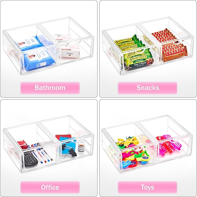 Sorbus Large Stackable Acrylic Drawers - 2 Clear Storage Drawers for Organizing Make up, Nail Polish, Hair Accessories, and Beauty Supplies - Makeup Organizer for Vanity, Bathroom Organizer Countertop