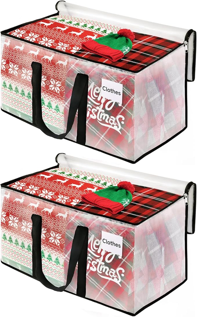 BlissTotes 2-Pack Heavy Duty Extra Large Clear Moving Bags, Reinforced Handles & Tag Pocket, 76L