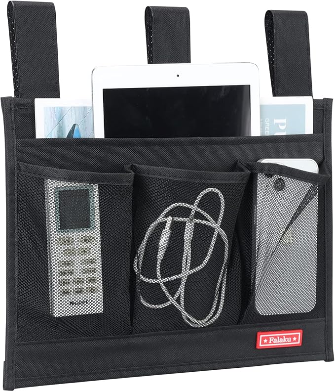 Hanging Bedside Caddy,Bedside Organizer Caddy for Bed Rails(4 Pockets-Black)