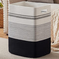 Laundry Hamper, Large Woven Rope Tall Laundry Basket with Handles, 22" X 17" X 13", Decorative Storage Basket for Clothes and Blankets in Living room, Bedroom, Black& White