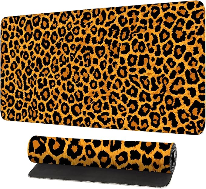 Leopard Print Mouse Pad – Large Extended Desk Mat 31.5 x 11.8 in– Bold Cheetah Animal Pattern, Non-Slip Rubber Base, Waterproof Surface, Fashionable Keyboard & Mouse Pad for Office, Home, or Gaming