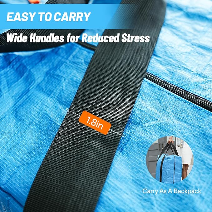 6 Pack Large Moving Bags, Storage Bag with Zipper, Heavy Duty Packing Bags with Internal Compression Straps, Wrap Around Handles, Alternative to Moving Boxes, Blue and Black