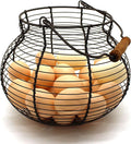 CVHOMEDECO. Antique Wire Egg Basket with Wood Handle Primitives Vintage Gathering Basket. Rusty