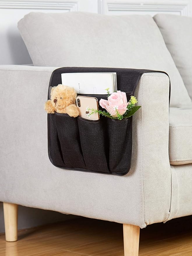 FLYILY Sofa Armrest Organizer Non-Slip Arm Chair Hanging Caddy Remote Control Holder for Magazine, Phone, Books, Glasses(Black,13in)