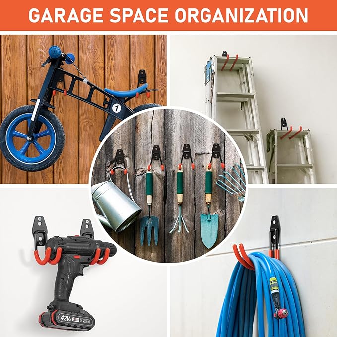 Garage Hooks with Anti-Slip Coating,Heavy Duty Wall Mount Storage Hooks for Hanging Bike,Hose,Ladder,Yard,Garden Tools (30 Pack Orange)