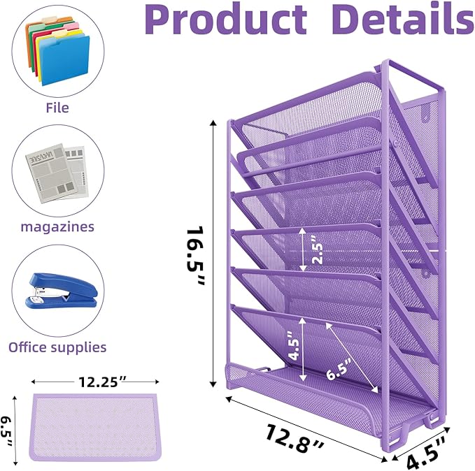 Simple Trending Wall File Organizer, Mesh 7-Tier Vertical Hanging File Holder, Desktop Metal Files Rack for Office and Home, Black