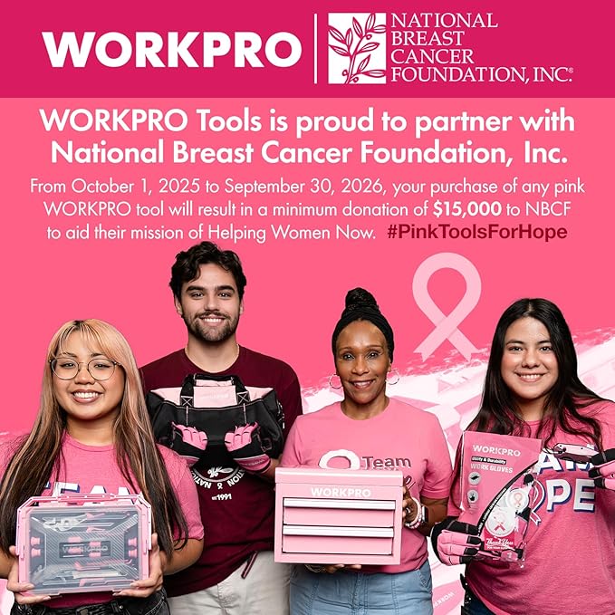 WORKPRO 8-Piece Pink Garden Tool Set, Stainless Steel Gardening Tools with Wood Handle, Including Garden Tote, Gloves, Trowel, Hand Weeder, Cultivator and More, Gardening Gifts For Women - Pink Ribbon