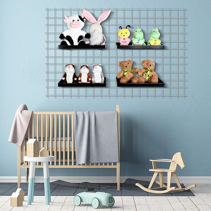 Coume 4 Pcs Grid Panel Display Shelf 11.8 x 7.87 Inch Metal Display Rack Gridwall Shelving Wall Organizer Grid Wall Panels Hanger Accessory for Crafts Room, Garage, Workbench, Office, Retail