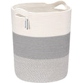 Sea Team Large Size Cotton Rope Woven Storage Basket with Handles, Laundry Hamper, Fabric Bucket, Drum, Clothes Toys Organizer for Kid's Room, 20 x 14 inches, Round Open Design, White & Mottled Grey