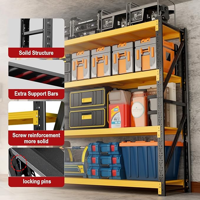 5000LBS Garage Shelving Heavy Duty, 59” W Storage Shelves, 4-Tier Adjustable Metal Storage Shelves, Steel Industrial Shelving Unit, Metal Shelving for Garage, Basement, Warehouse (59x20x79in)