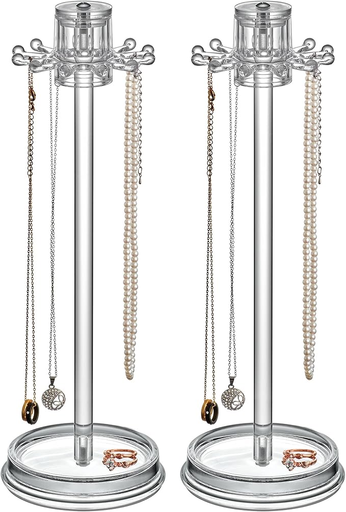 Amazing Abby - Temptation - 2-Pack Necklace Holder Stand with Spinning Hook Design, Jewelry Organizer Stand, Bracelet Tree Display, Perfect Storage Solution for Necklaces, Bracelets, Rings, and More