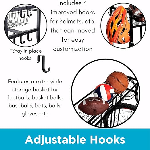 BIRDROCK HOME Bike Rack Garage Storage Floor Stand - Freestanding Organizer for Outdoor Yard - Upright Wall Mount for Scooters, Rakes, Motorcycles, Hoverboards, Gloves - Holds 4 Bicycle - Black